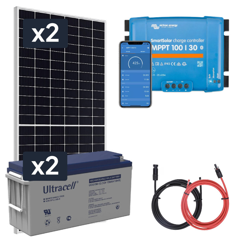 Obrazek produktu Panel słoneczny 2x455W i akumulator żelowy 2x150Ah z regulatorem MPPT 24V (SKU: 1217) importowany z CSV (SunTrack)