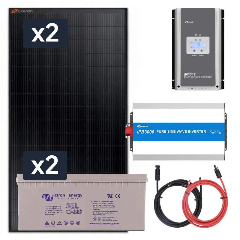 Obrazek produktu Elektrownia słoneczna 910W z akumulatorem zasilanie 230V moc 3000W + MPPT (SKU: 3054) importowany z CSV (SunTrack)