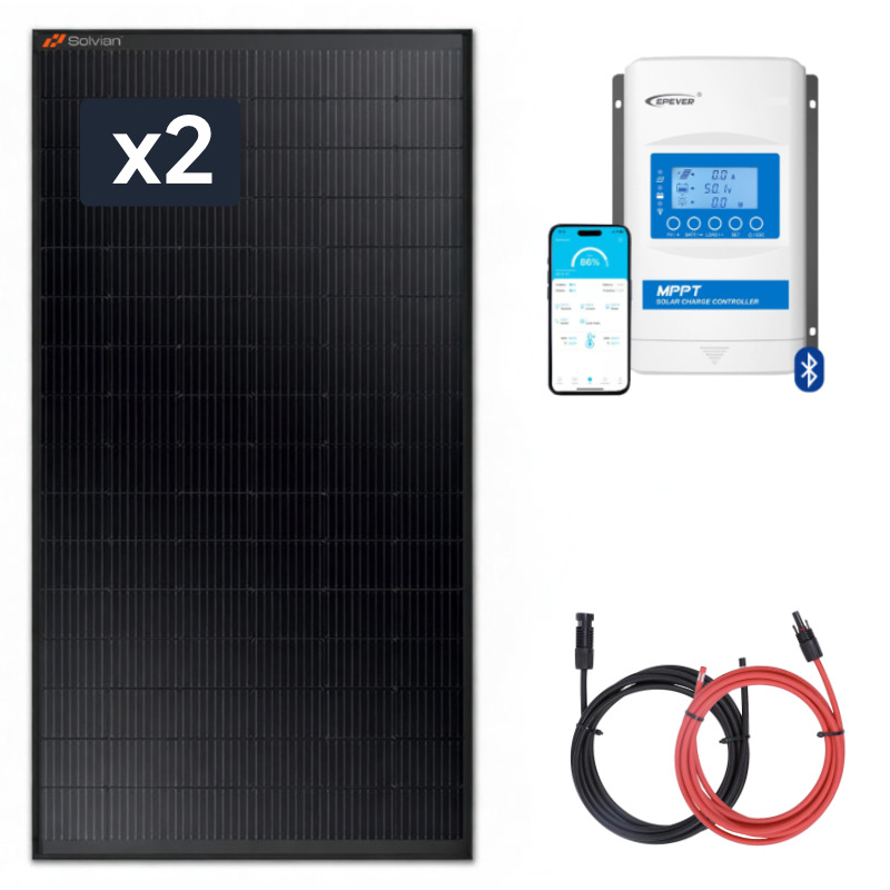 Obrazek produktu Zestaw do kampera panel sztywny 2x180W, regulator ładowania MPPT (SKU: 2586) importowany z CSV (SunTrack)