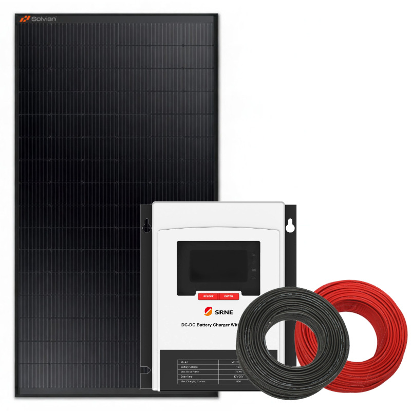 Obrazek produktu Zestaw solarny 455 W do kampera – ładowanie dwóch akumulatorów i zasilanie z alternatora (SKU: 3978) importowany z CSV (SunTrack)